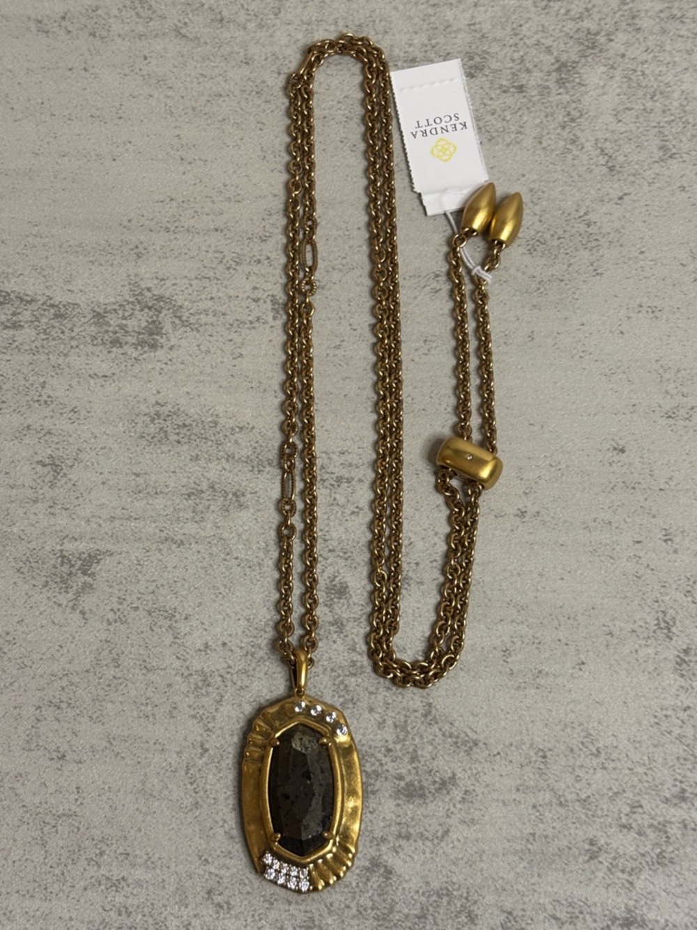 Kendra Scott Anna Black Pyrite Vintage Gold Long Pendant Necklace